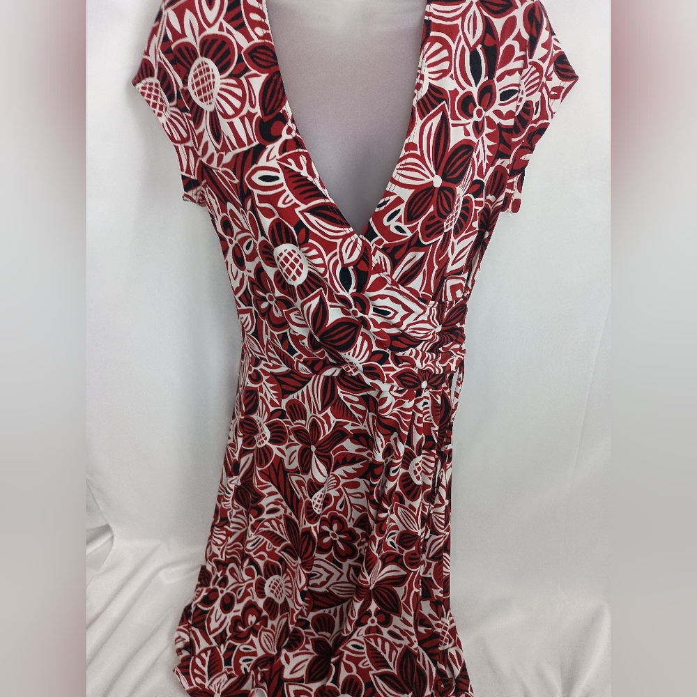 Red White Fairy Whimsigoth party 10 Black Vintage Floral V-Neck Wrap‎ Dress